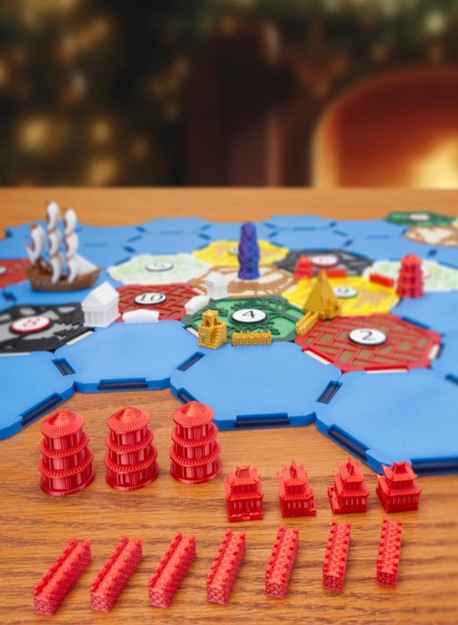 BKPrint3D Custom Civilizations for Catan Board Game | Replacement Player Sets | Settlers Pieces | Base Cities Settlements Roads | 3D Printed | (China Base Set) - Image 2